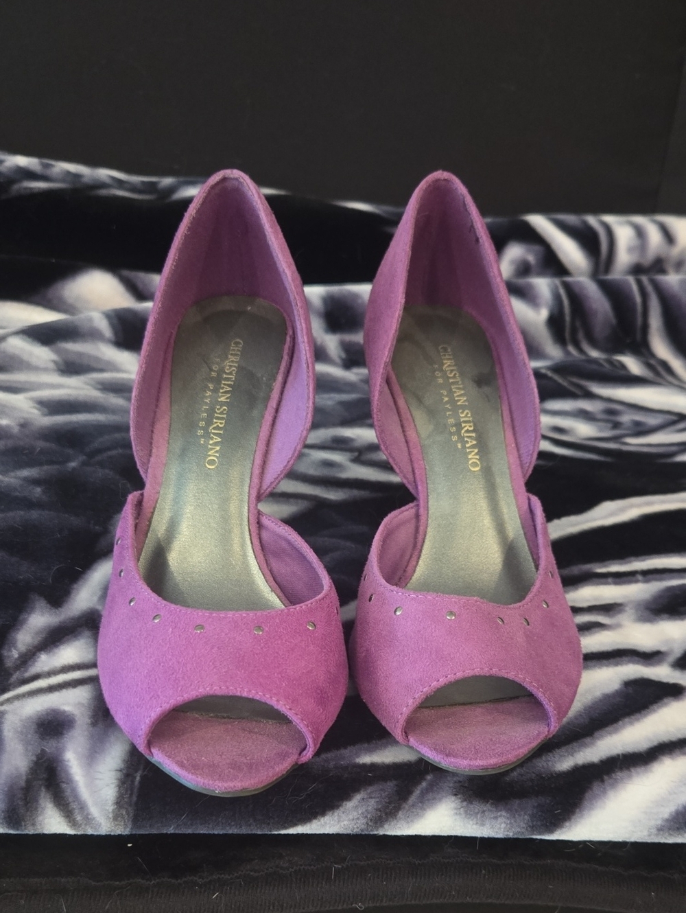 Christian Siriano Size 6.5  Magenta Peep-Toe Heels with Stud Detail